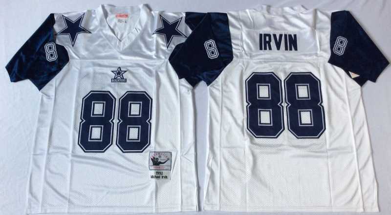 Cowboys 88 Michael Irvin White M&N Throwback Jersey->nfl m&n throwback->NFL Jersey